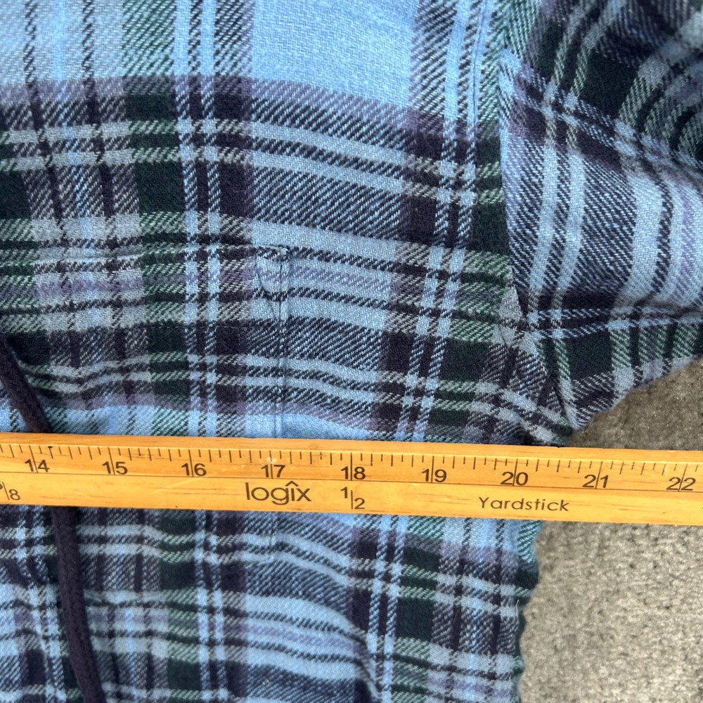 American Eagle Blue Plaid Hooded Flannel Shirt Button Size XS Grunge Skater - Picture 4 of 7